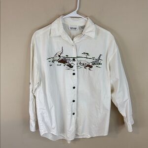Vintage Casey & Max Cotton Button Up Shirt with Embroidered Safari Animals